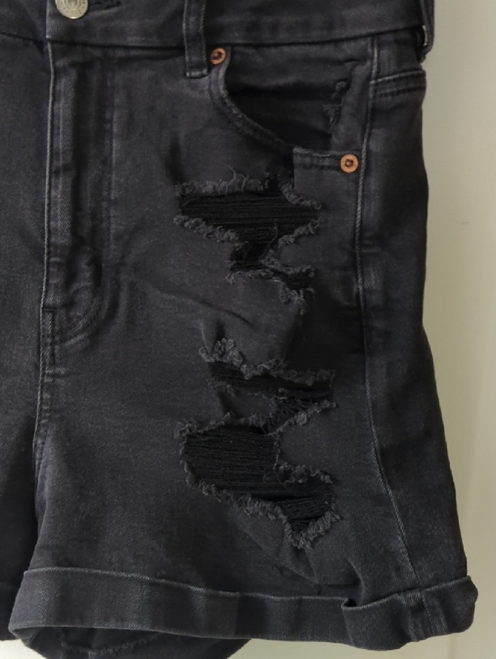 American Eagle Outfitters Black Distressed Jean Shorts - Picture 3 of 11